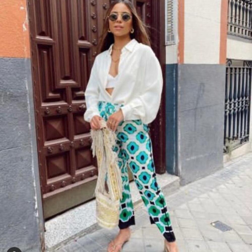 Zara High Waist Geo Print Wide Leg Pants Small Bloggers Fav